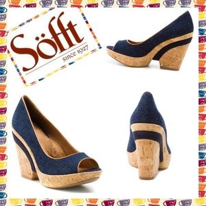 Sofft Denim Open-toe Wedge Heels